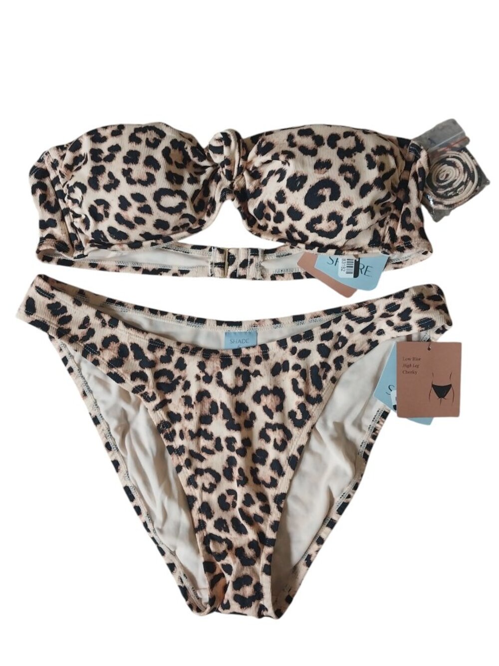 Shade & Shore Bikini Halter top and bottom - Leopard  - Size Large